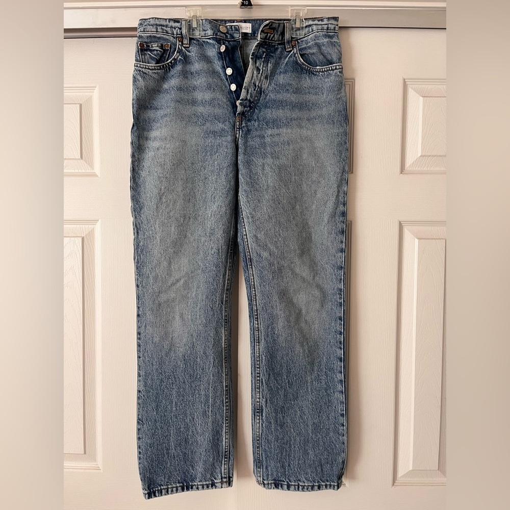 Zara Classic Blue Denim Jeans Button Fly Straight Midrise EUC
